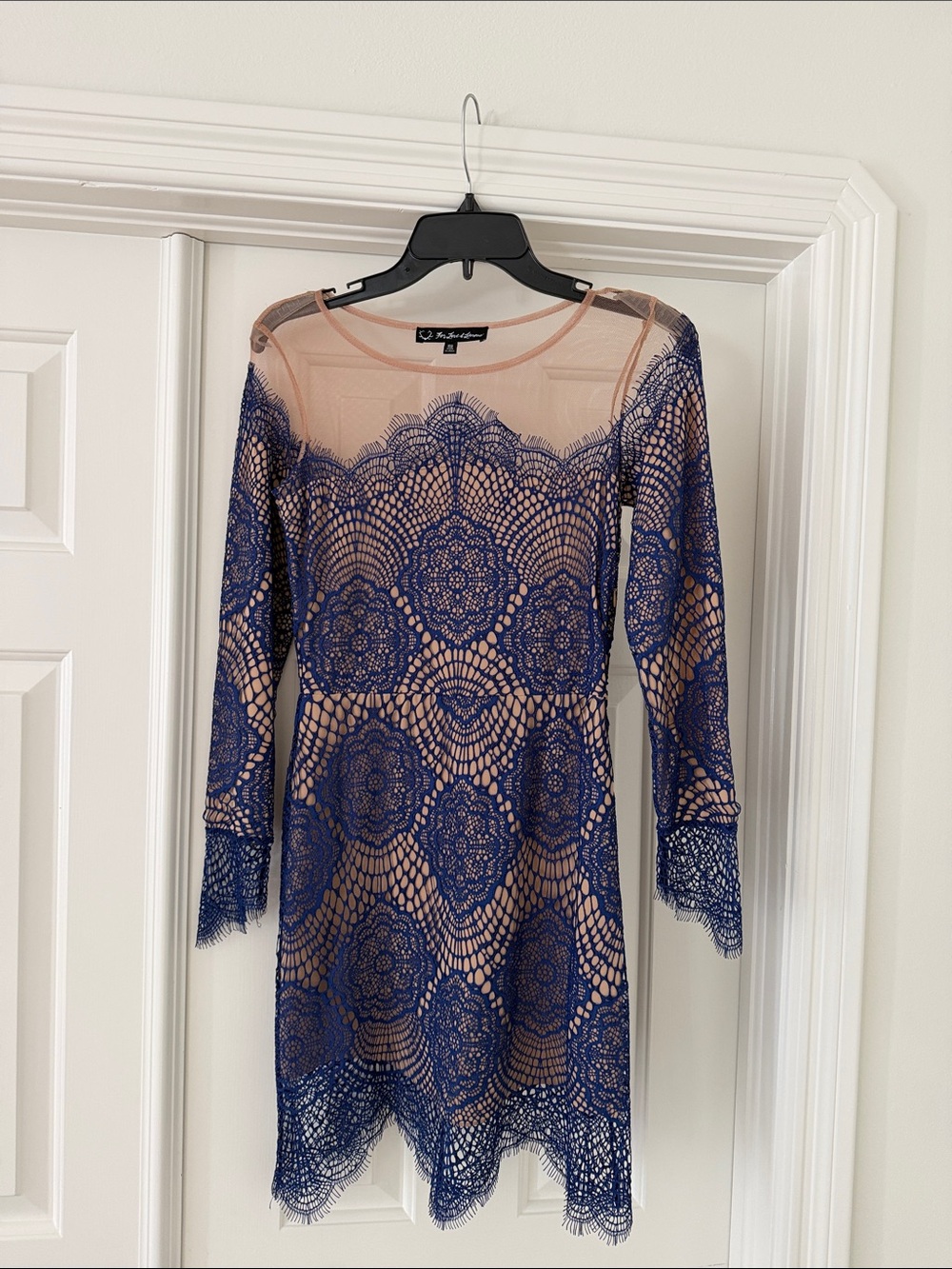 For Love & Lemons Navy Lace Mini Dress with Nude Lining